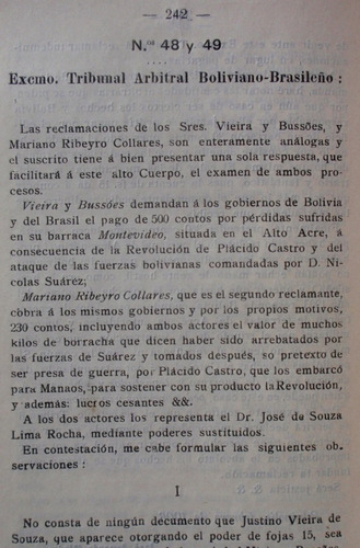 Guerra Del Acre Brasil Bolivia 1902 Reclamaciones Libro 1906 (Usado)