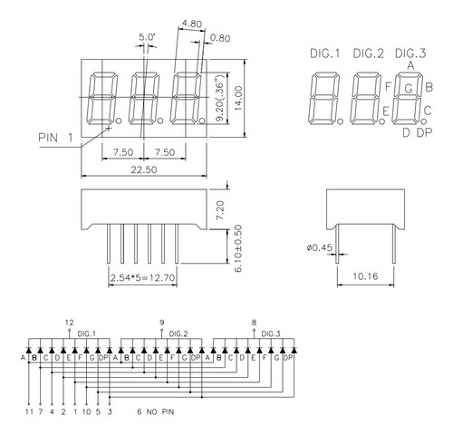 50x Display Led 7 Segmentos 3 Digitos 0.36 Catodo Comum