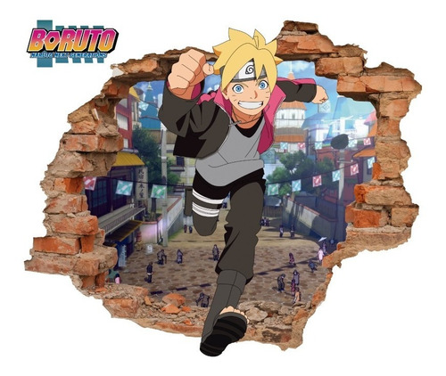 Decoración Anime Vinil Boruto Sticker Naruto Muro Roto 65x55