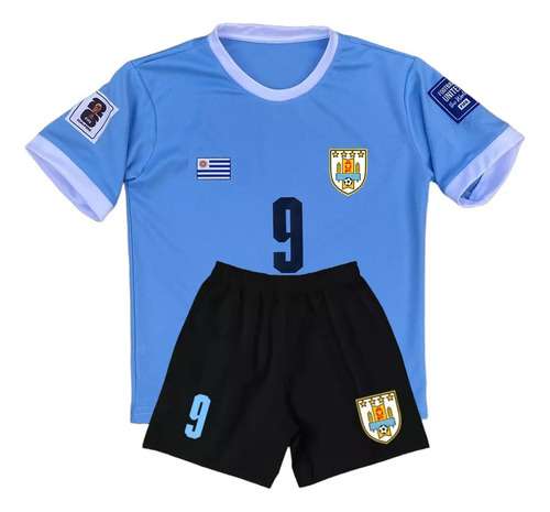 Conjunto Uruguay Eliminatorias Mundial 2026 Camiseta + Short Celeste Lisa 6 Federico Valverde 15 - Celeste