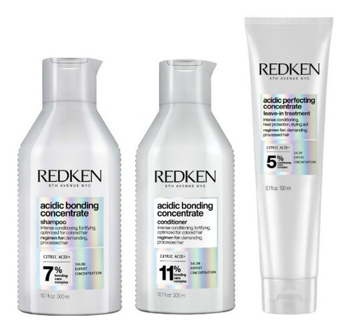 Shampoo Acidic Bonding 300ml Reparador + Acond+ Crema Redken