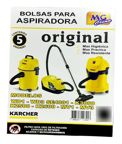 Bolsas Aspiradora Karcher Wd1 Y Wd3 X 5 Unidades Carcher.