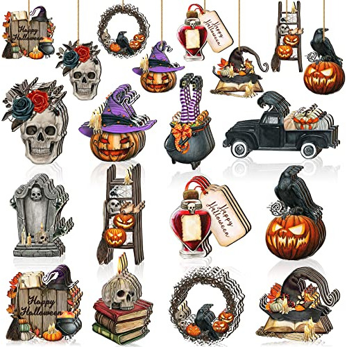 36 Piezas De Madera De Halloween Adornos Vintage Sdgmp