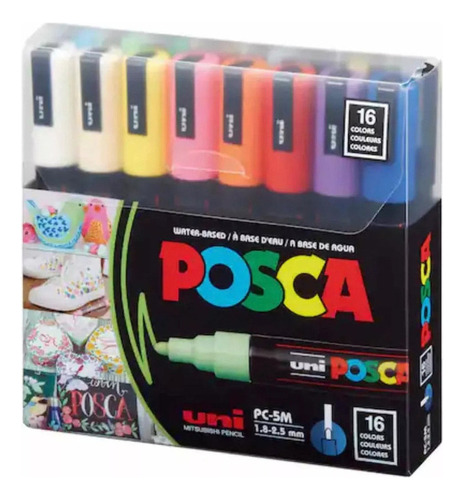 Uni Posca Pc-5m Punta Media De 16 Colores Originales