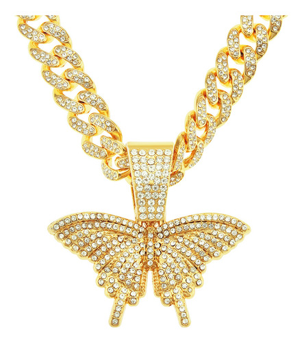 Collar Colgante Mariposa Hip Hop Full Diamonds 3d