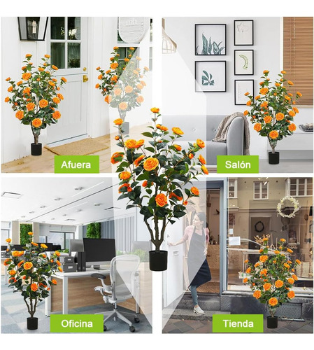 Árbol Artificial Camelia En Maceta Para Hogar Oficina 100cm