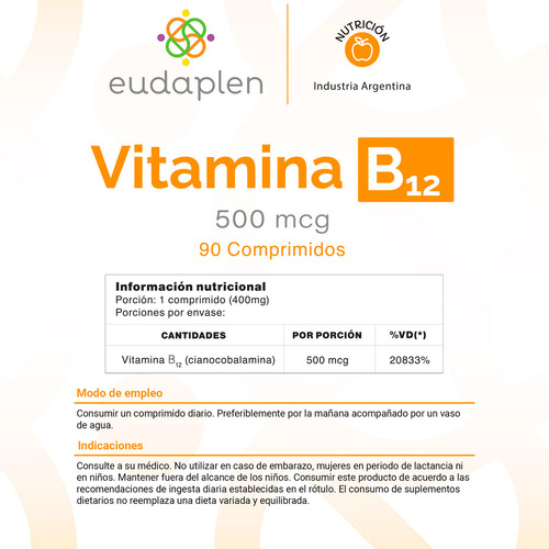 Eudaplen Kit X2 Vitamina B12 500mcg Suplemento 90c 3c