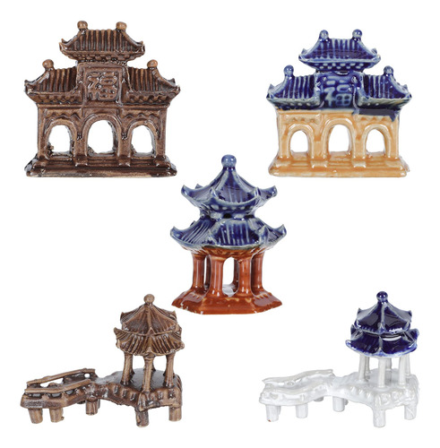 5 Pieza Mini Estatua Pagoda Miniatura Hexagonal Bonsai Micro