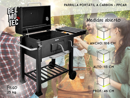 Parrilla Portátil Ruedas Balcon Carbón Leña Mesa Rebatible