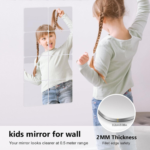 AmasSmile Paquete 6 espejos pared longitud completa, Hogar Decorativos Inastillable espejo acrílicos 25cm, láminas de espejo plástico flexible inastillables para dormitorio, hogar, puerta de gimnasio