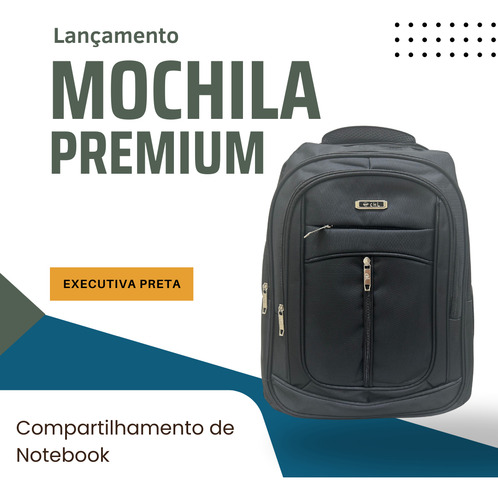 Mochila Viagem Unissex Executiva Notebook Preto Lisa