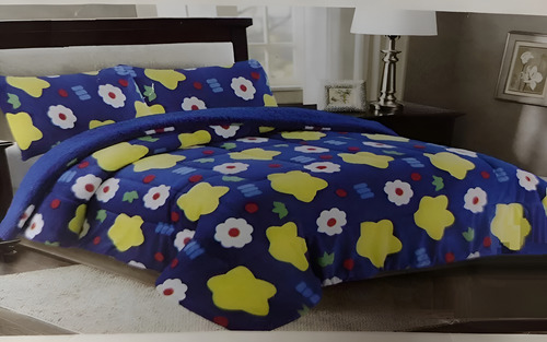 Plumon De Invierno 1.5 Plaza Plush Con Chiporro Azul Flor Fy