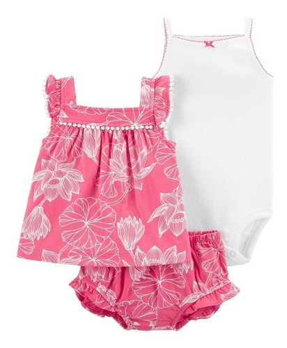 Conjunto Carter's 3 Peças Menina Rosa Floral