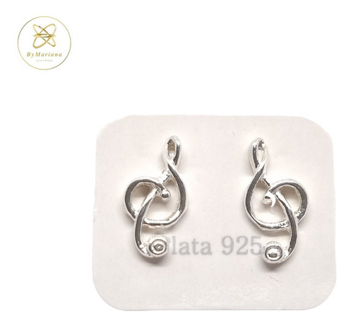 Imagen 3 de 5 de Aros Plata Nota Musical Sol Pasante