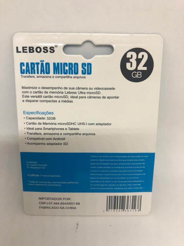 Cartão De Memória 32gb Sdhc Uhs-i Com Adatador Promoção
