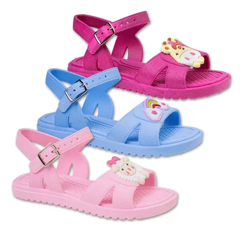 comprar Kit 3 Sandálias Rasteira Feminina Infantil C Desenhos Menina