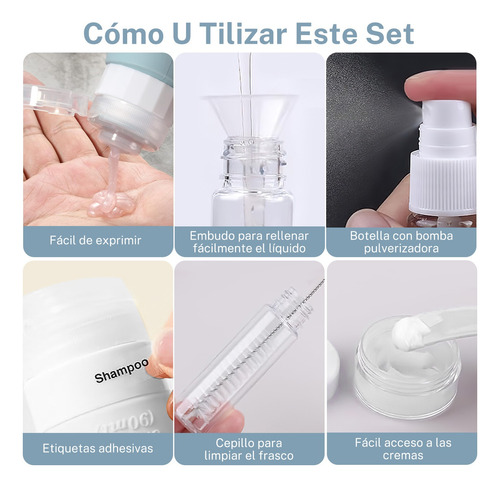 17 Botellas De Kit De Viaje Portátiles Contenedores Silicona