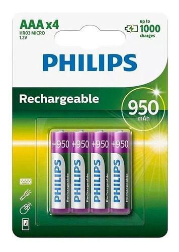 Pila Recargable Aaa Philips X 4 950 Mah 1000 Cargas Ramos Mejia
