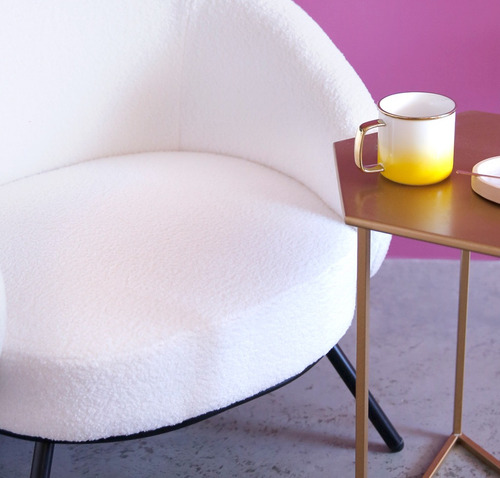 Zamibia Silla Sillón Celine Tapizado Boucle Living Moderna Estructura De La Silla Hierro Negro Pintado Al Horno Asiento Crema