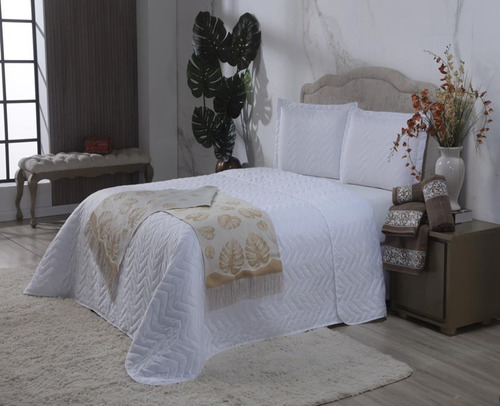 Cobre Leito Colcha Cama Queen 3pç Dupla Face 230x250 Cor Branco Liso