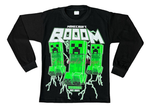 Remera Manga Larga Minecraft Creeper Brilla En La Oscuridad