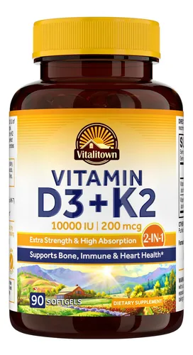 Vitalitown Suplemento De Vitamina D3 K2, Vitamina D3 10000 U