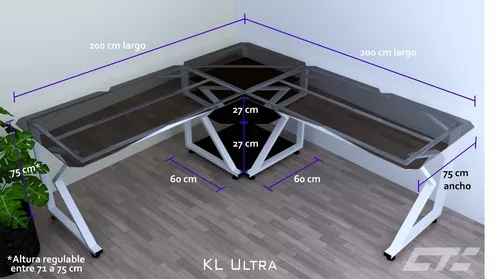 Escritorio Gamer en L CTS BLACK KL Ultra - Extra Grande 200 cm