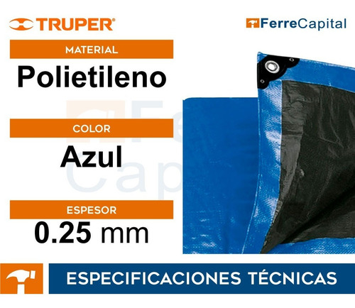 Lona Reforzada, 5 X 6 M, Azul, Truper, 15374
