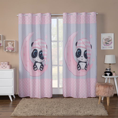 Cortina Infantil Mickey Para Quarto 3.00x2,20 Estampada Cor Panda Rosa