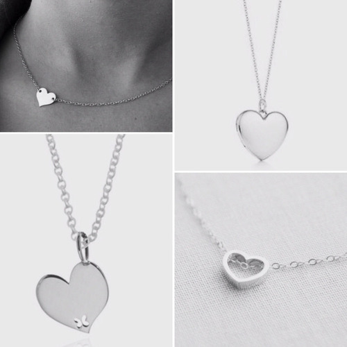 Collar De Plata 950 Corazones Dijes Mujer Parejas Cadenas En