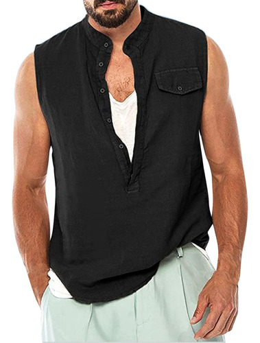 Jersey Liso Para Hombre, Cuello En V, Algodón, Lino, Sin Man