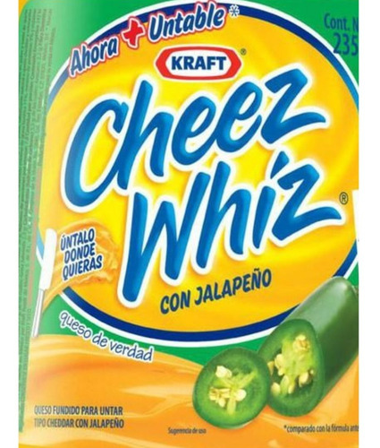 Cheez Whiz 235g Kraft Queso Cheddar Untable Sabor Jalapeño