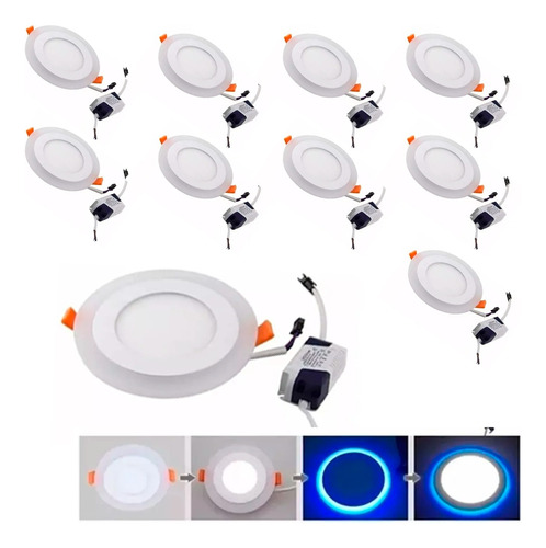 Pack 10 Foco Panel Plafón Led Bicolor Embutido 3w + 3w