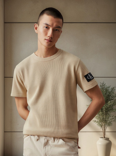 Polera Badge Waffle Beige Calvin Klein