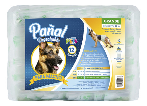 Fancy Pets Pañales Para Perro Macho Tamaño Grande12 Piezas