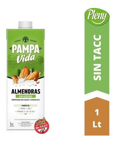 Leche De Almendras Sin Azúcar Pampa Vida X 1 L - Sin Tacc