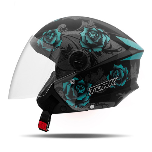 Capacete Aberto Pro Tork New Three Flowers Brilhante Cor Preto/Azul Tamanho do capacete 56