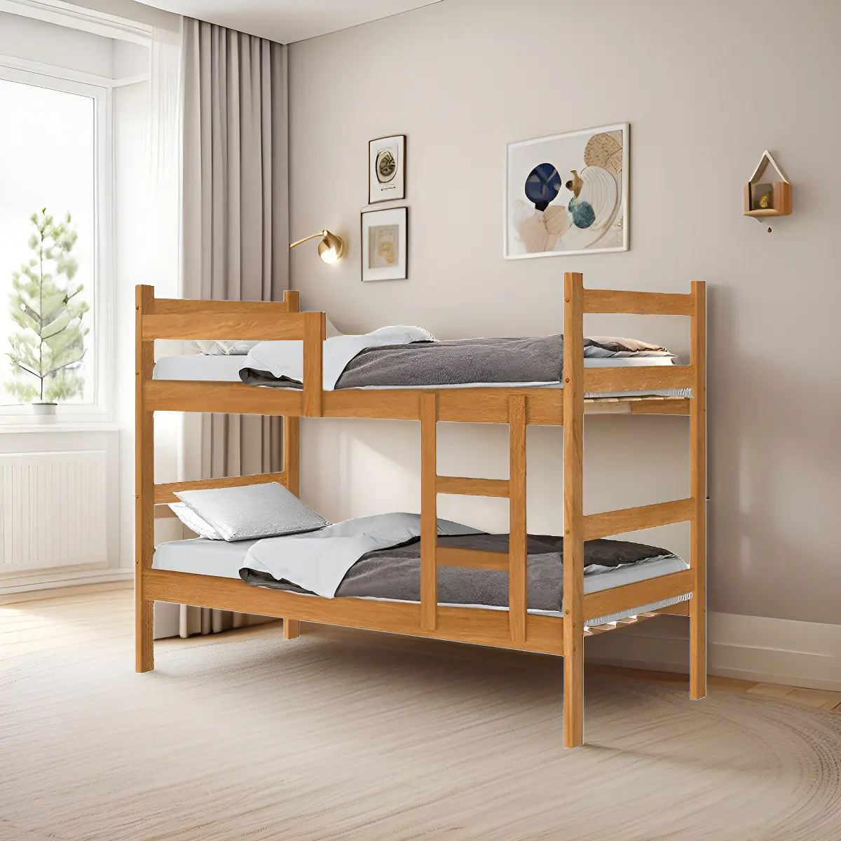Beliche Solteiro Gabrielli Móveis MDF Cor Nature Com Escada E Grades