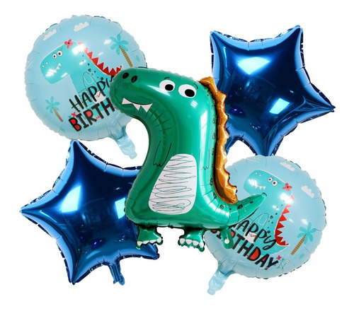 Kit 5 Globos Feliz Cumpleaños Dinosaurio Dino