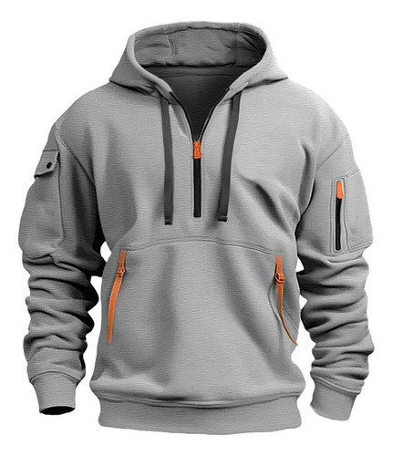 Sudadera Capucha Hombre Con Cremallera Y MĂșltiples Bolsillos