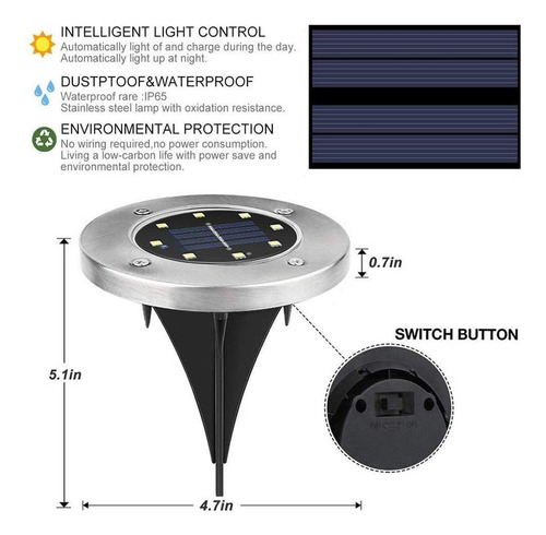 Kit 8 Pinchos Solares Led Luz De Jardín Al Aire Libre