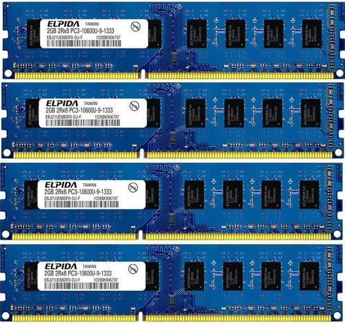 Kit 4 Memória Ram 2gb Ddr3 1333mhz Pc3-10600 4x2gb Total 8gb