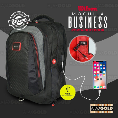 Imagen 4 de 10 de Mochila Porta Notebook 17 Wilson Urbana Reforzada Deportes