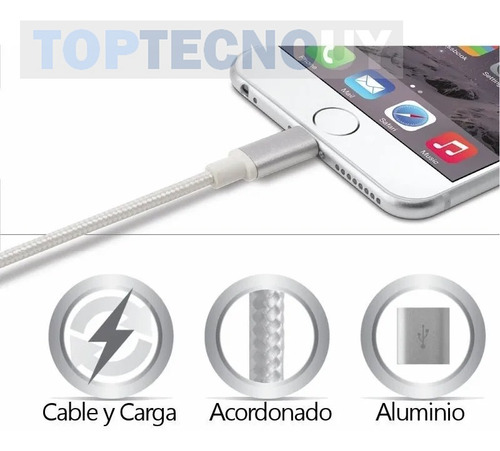 Cable iPhone XS Xr X 8 7 6s 6 5 Plus Acordonado Aluminio 1m®