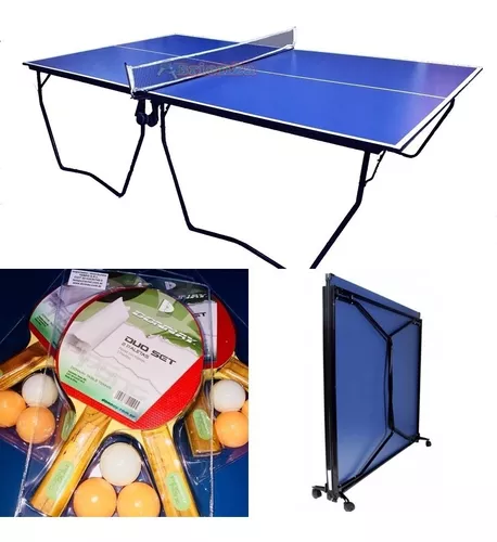 Mesa de ping pong plegable negra y amarilla para interiores con 2 paletas,  2 pelotas, 1 red y juego de 4 ruedas para un fácil movimiento, perfecto