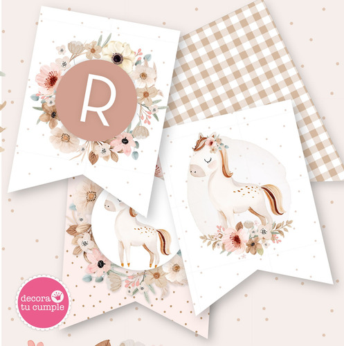 Kit Imprimible Caballito Boho Flores Acuarela