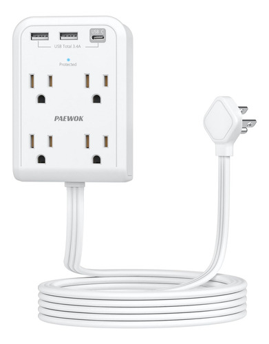 Extensor De Tomacorriente Plano Con 3 Enchufes De Pared Usb