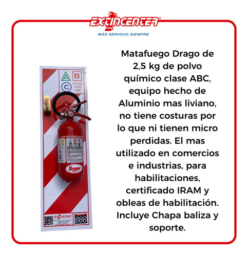 Kit Seguridad Para Automovil Matafuego Drago 5 Kg Fuegos Clase Abc De Aluminio Mas Chapa Y Soporte Reglamentario Para Auto Certificado Iram Ideal Para Comercio Industria Escuela Garage Vivienda