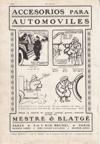 1912 Publicidad Accesorios Para Automoviles Mestre & Blatge