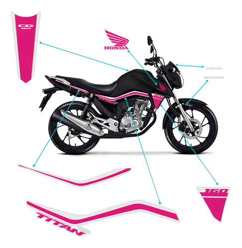 Adhesivos para cinturón de moto Honda Cg Titan 160 2018/2020, color rosa y blanco